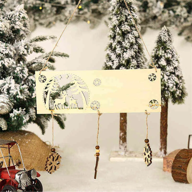 Nouveau Noël Lettre Double Cerf Porte Signe Suspendu Flocon De Neige Pentagramme Décoration Murale En Bois Artisanat