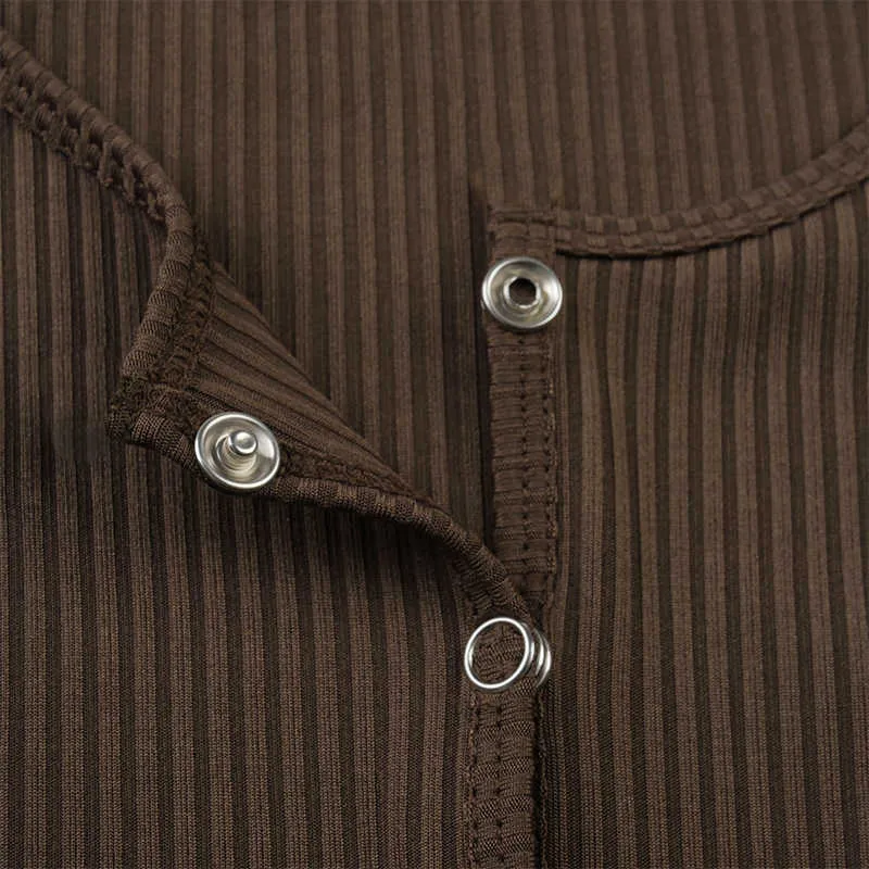 BOOFEENAA Button Up acanalado de punto de manga larga Crop Top Cardigan sólido Casual Sexy ajustado camisetas para mujeres otoño 2020 C85-BZ14 Y0629