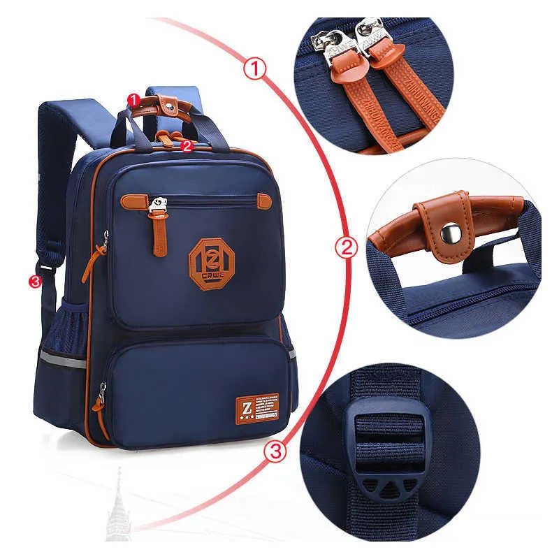 Kids School Bags for Boys Primary Orthopedic Backpacks Child Waterproof Nylon bag Bookbags Solid Big Capacity 211021