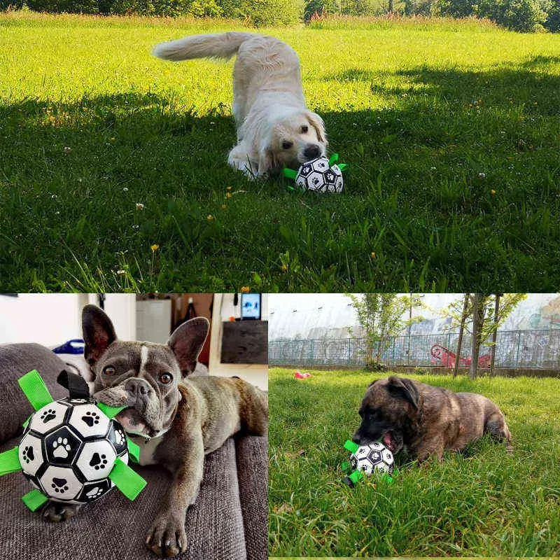 KOMMILIFE Juguetes para perros Entrenamiento interactivo al aire libre Mordedura de mascota Juguete para masticar para fútbol pequeño mediano para s 211111