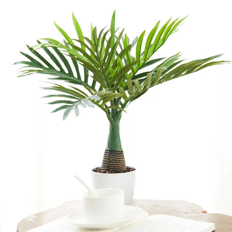 40 cm 8 testa palma tropicale piante artificiali falso ramo di un albero in vaso foglia di seta piccolo paesaggio desktop la decorazione dell'home office 210624