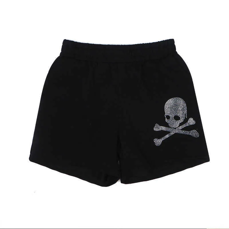 Skulls drill shorts mujer verano negro cintura elástica pantalones calle Casual mujer suelta moda movimiento 210621