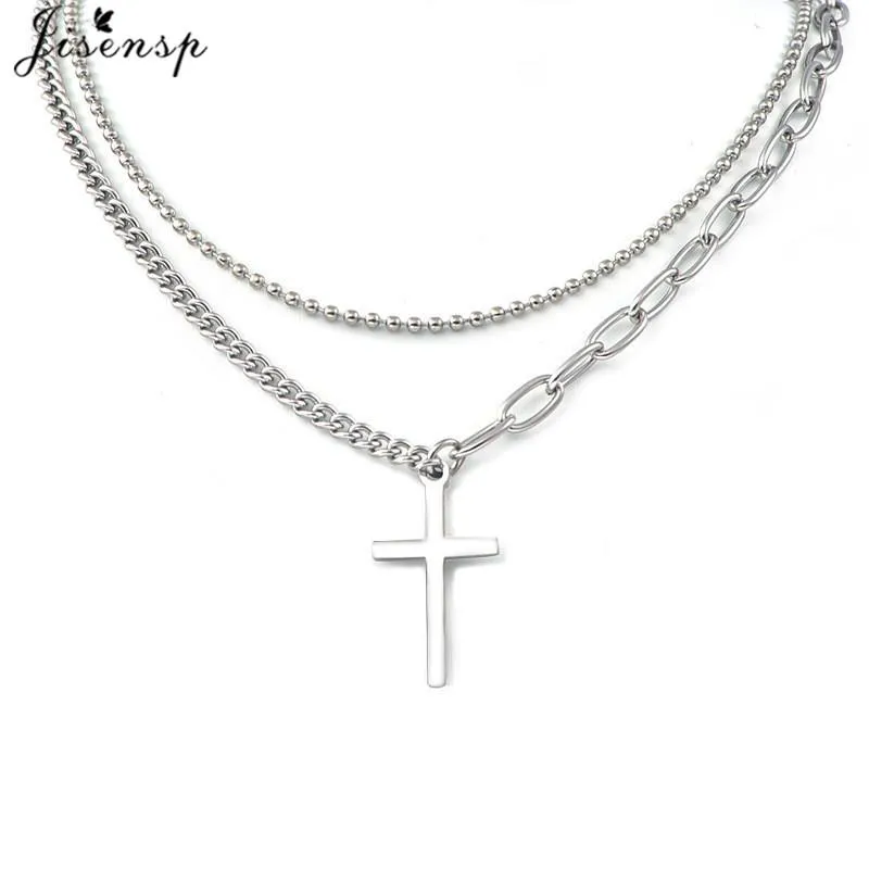 Chokers Hip Hop Double Chain Metal Key Cross Pendant Halsband för kvinnor Män smycken Punk Choker Fashion Party Accessories Xmas Gif2861