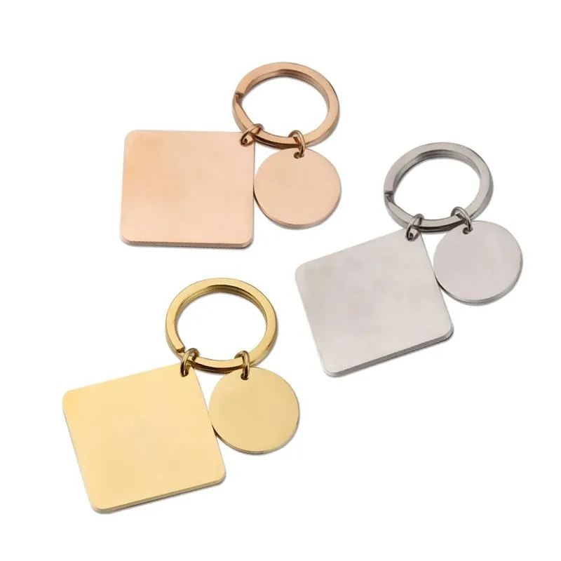 Keychains Stainless Steel Hanging Square Round Pendant Keyring For DIY Making Keychain Metal Key Chain Mirror Polished Whole 1261K