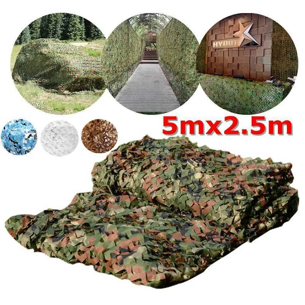 5m x 2,5m Jakt Militär Camouflage Net Woodland Army Training Camo Netting Car Cover Tent Shade Camping Sun Shelter Y0706