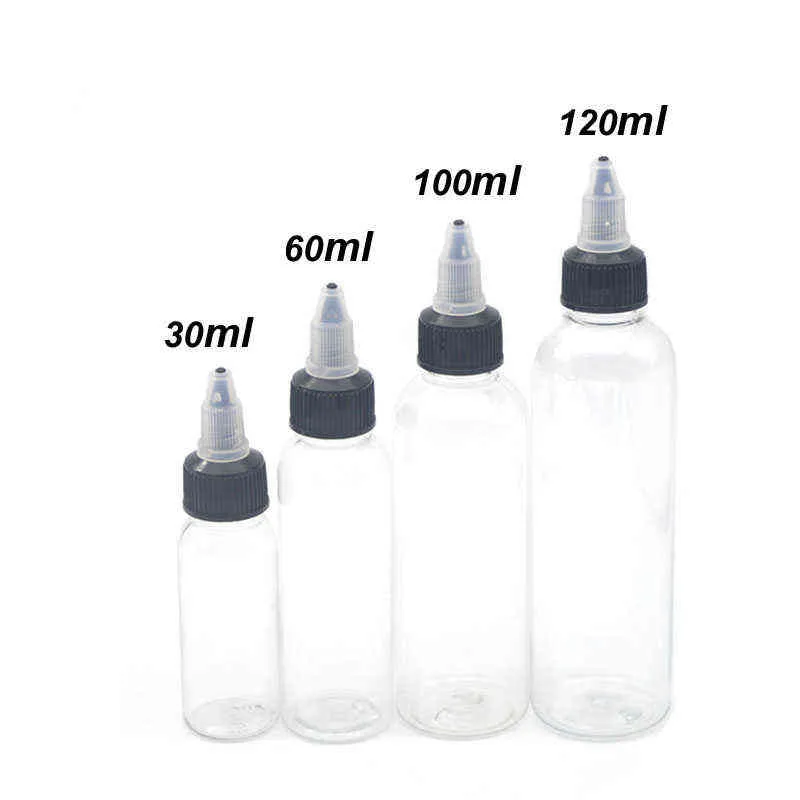 30ml 60ml 100ml 120ml Plastic Empty Ink Vial Top Black Cap Transparent Clear Bottle Tattooing Accessories 220110234e