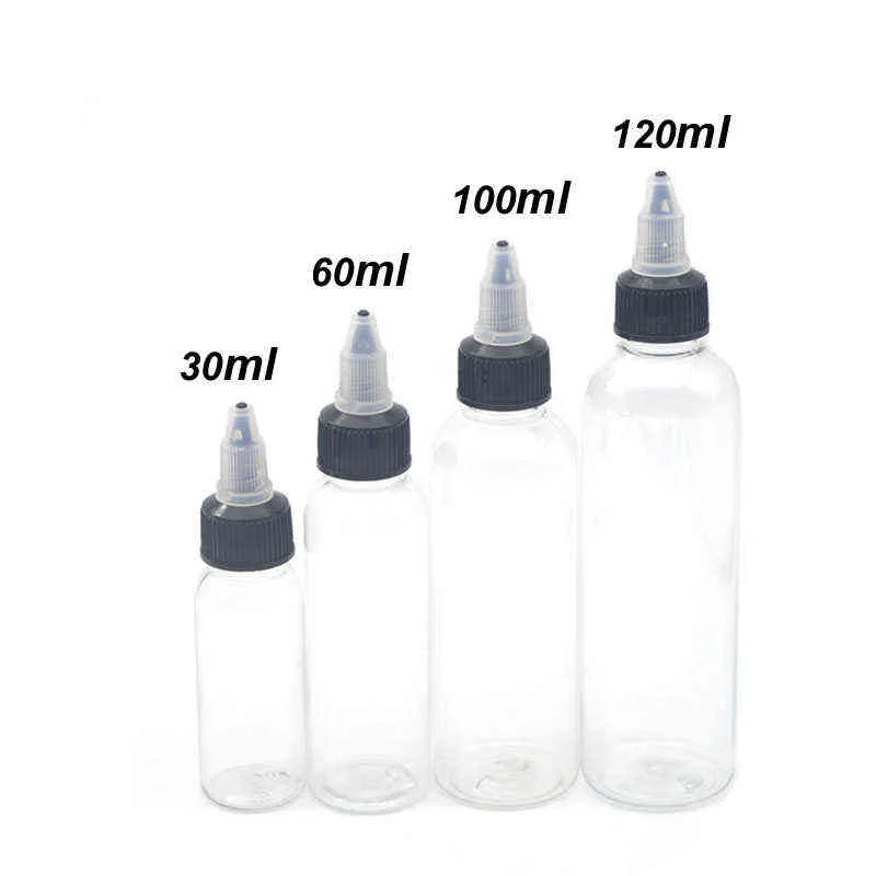 30ml 60ml 100ml 120ml البلاستيك الحبر الفارغ الفارغ العلوي الأسود الشفاف