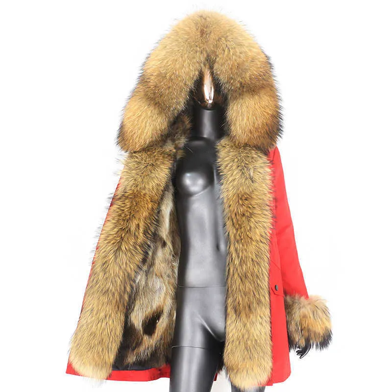 CXFS longue ajouter avant fourrure et poignets détachable Parka veste d'hiver femmes capuche réel naturel fourrure de raton laveur épais chaud survêtement 211019