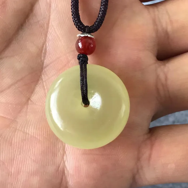 Livraison directe XinJiang Jade bouton de sécurité pendentif chinois Jade PingAnKou amulette collier avec chaîne pour hommes femmes