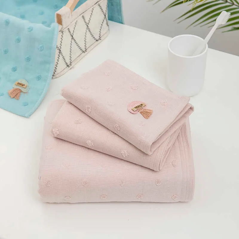 Towel 100% Cotton Girl -Boy Face & Bath s Soft and Comfortable Women Men Shower Water Absorbent Blue White Pink 210728