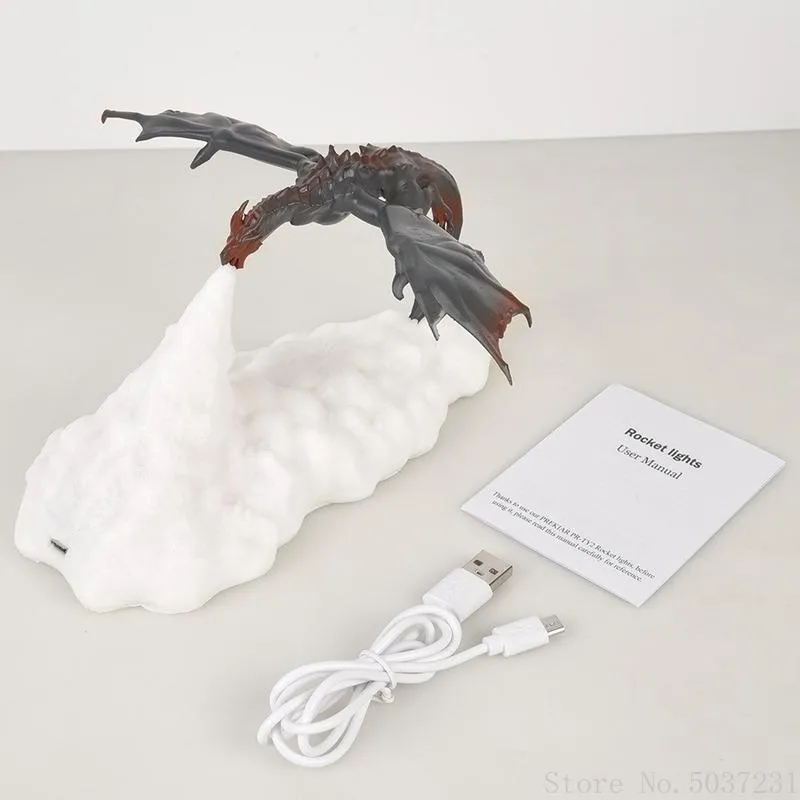 Nachtlichter 3D Fire Dragon Lamp Home Kreatives Atmen Ladung Tisch Geschenk Magie Kinder Desk221i