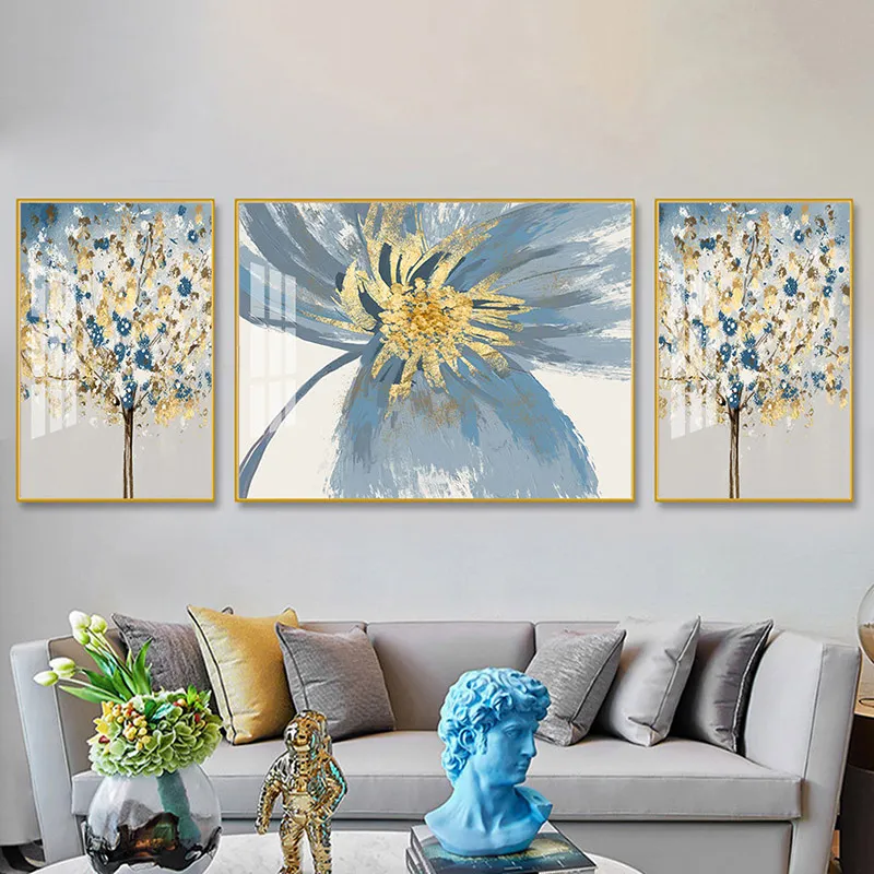 Moderne Poster Luxus Stil Goldenen Baum Und Blume Kunst Cuadros Druck Wand Dekorationen Leinwand Malerei Abstrakte Nordic Wohnkultur