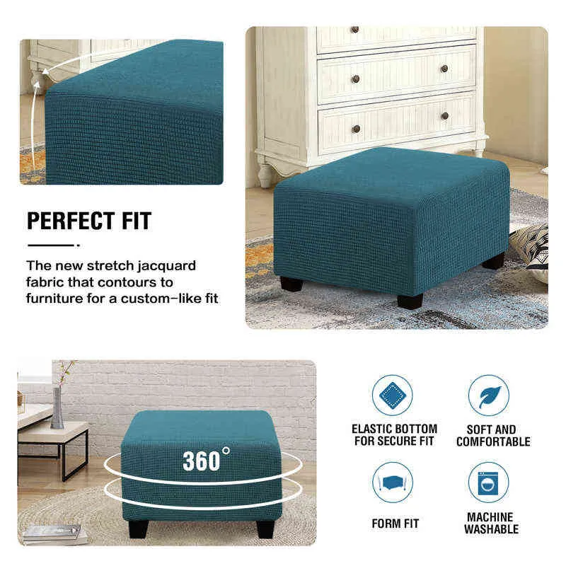 Ottoman Stool Cover Slipcover Furniture Protector Covers Jacquard Elastic Square Footstool Sofa Chair 211116