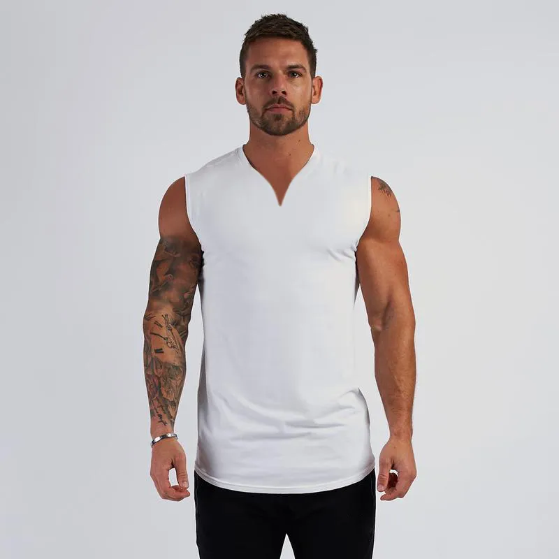 Gym Clothing V Neck Compression Sleeveless Shirt Fitness Mens Tank Top Cotton Bodybuilding Stringer Tanktop Singlet Workout Vest698234627