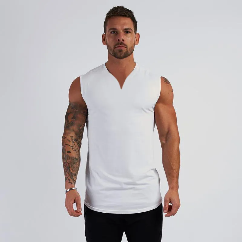 Vêtements de sport Col en V Compression Chemise sans manches Fitness Débardeur pour hommes Coton Bodybuilding Stringer Débardeur Singlet Gilet d'entraînement695415358