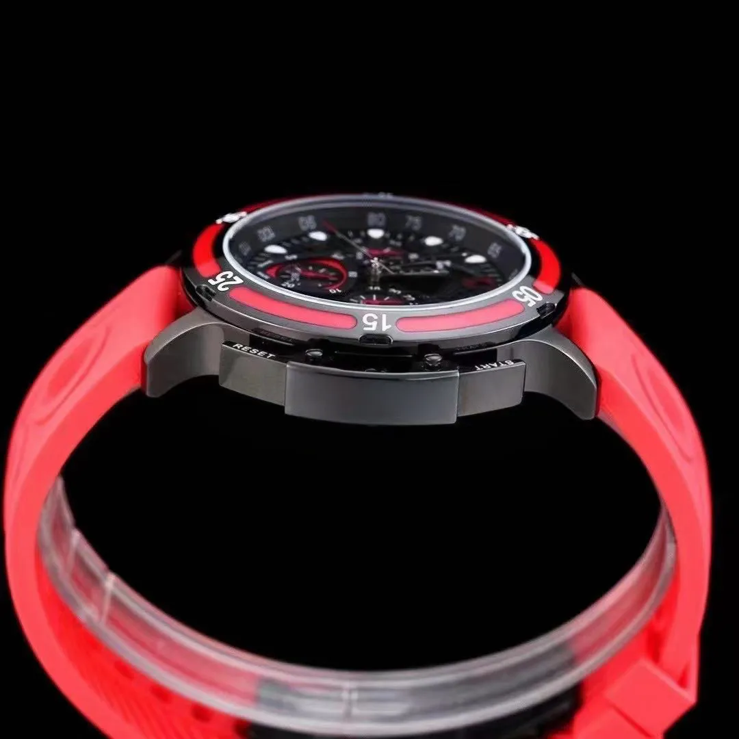 Orologi sportivi da uomo Cronografo da polso Movimento al quarzo giapponese Cassa in acciaio Cinturino in caucciù rosso reloj de lujo Hanbelson207S