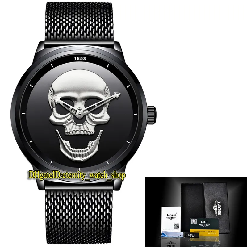 LIGE ETERNITY LG9876 Sport Męskie zegarki czarne szkielet kwarcowy ruch mężczyzn Watch stalowa skrzynia nierdzewna Strap354s