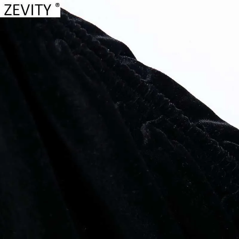 Zevity Women Sexy Spaghetti Strap Side Pleated Velvet Slim Mini Dress Femme Backless Cross Line Bow Club Wear Vestido DS4862 210603