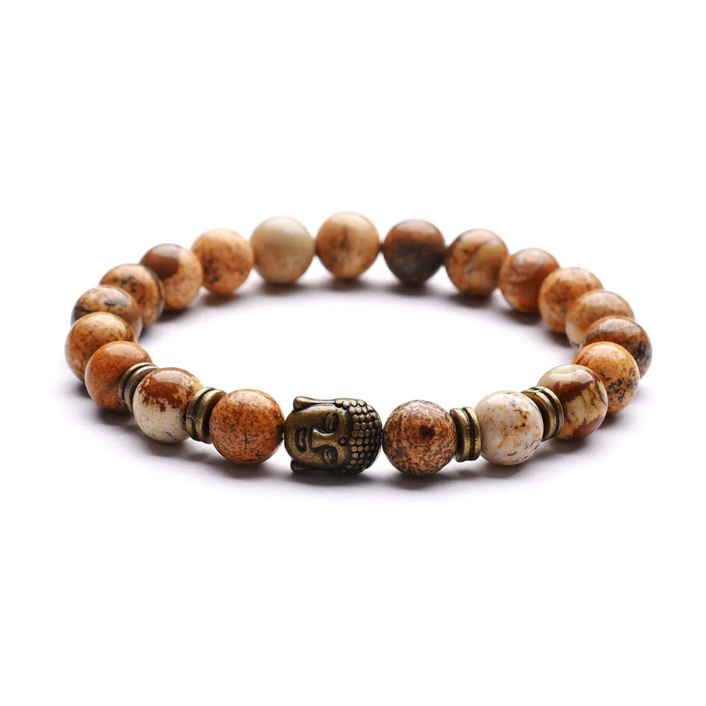 Yoga Healing Stone Picture Bracelet Ancient Bronze Om Buddha Head Bracelet Recommended Jewelry