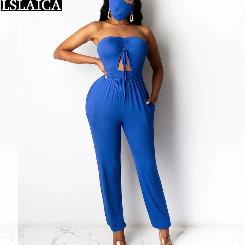 Sexiga Strapless Rompers Womens Jumpsuit Summer Solid Hollow Out Straight Long Pants Playsuit Fashion Club Bodysuit Presentmask 210515