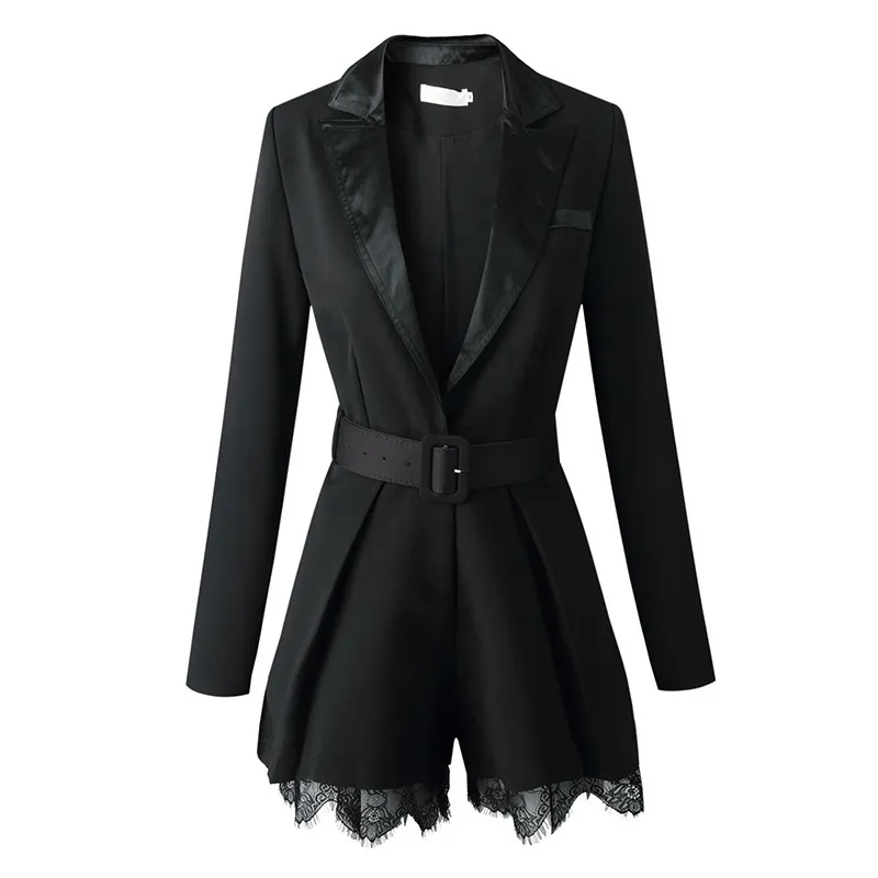 Осенью и летняя мода женская одежда полные рукава кружева Pattcwork с высокой талией черный боди WP86501L 210421