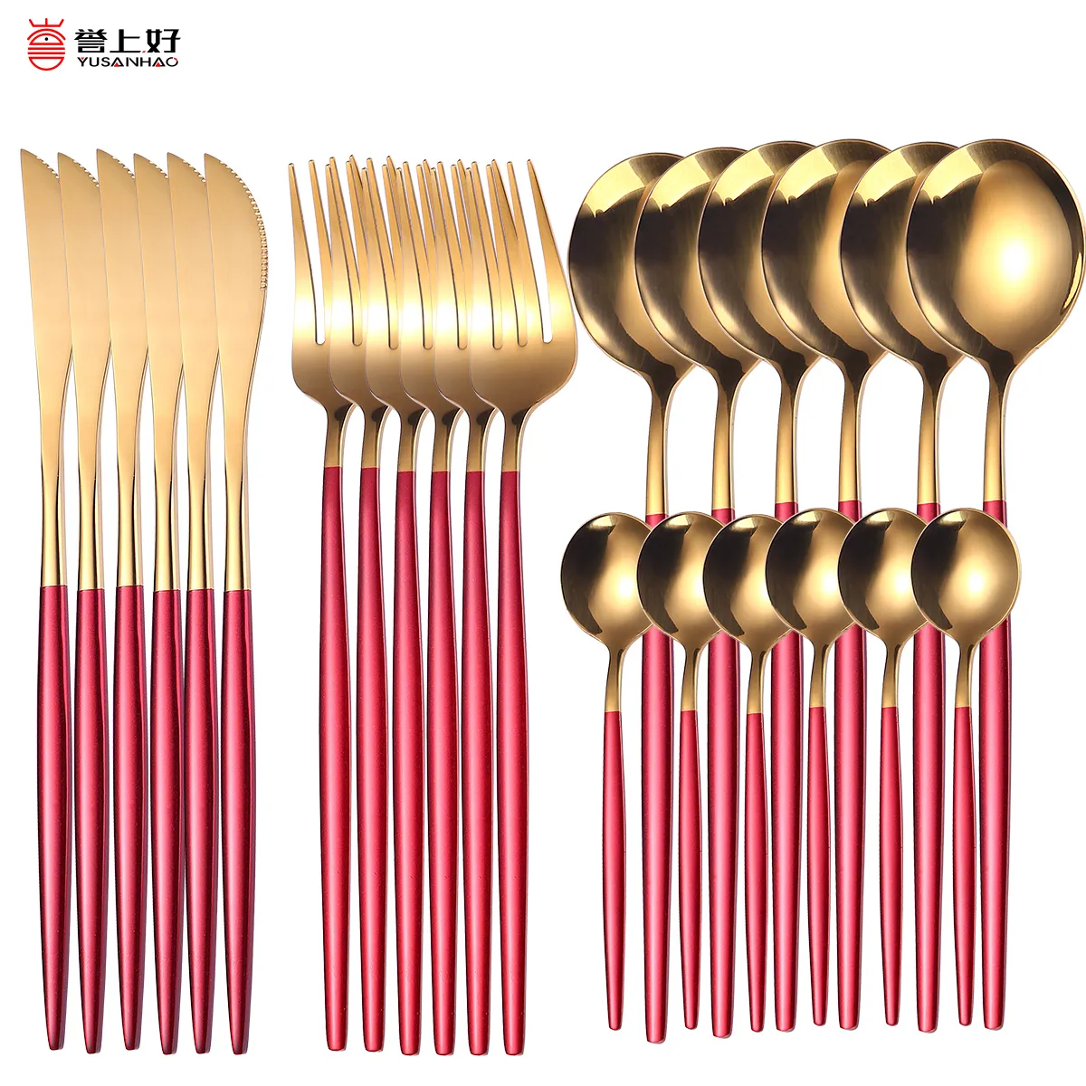 18/10 Gold Dinnerware Stainless Steel Tableware Knife Fork Spoon Flatware Dishwasher Safe Cutlery Set Gift Box 210317