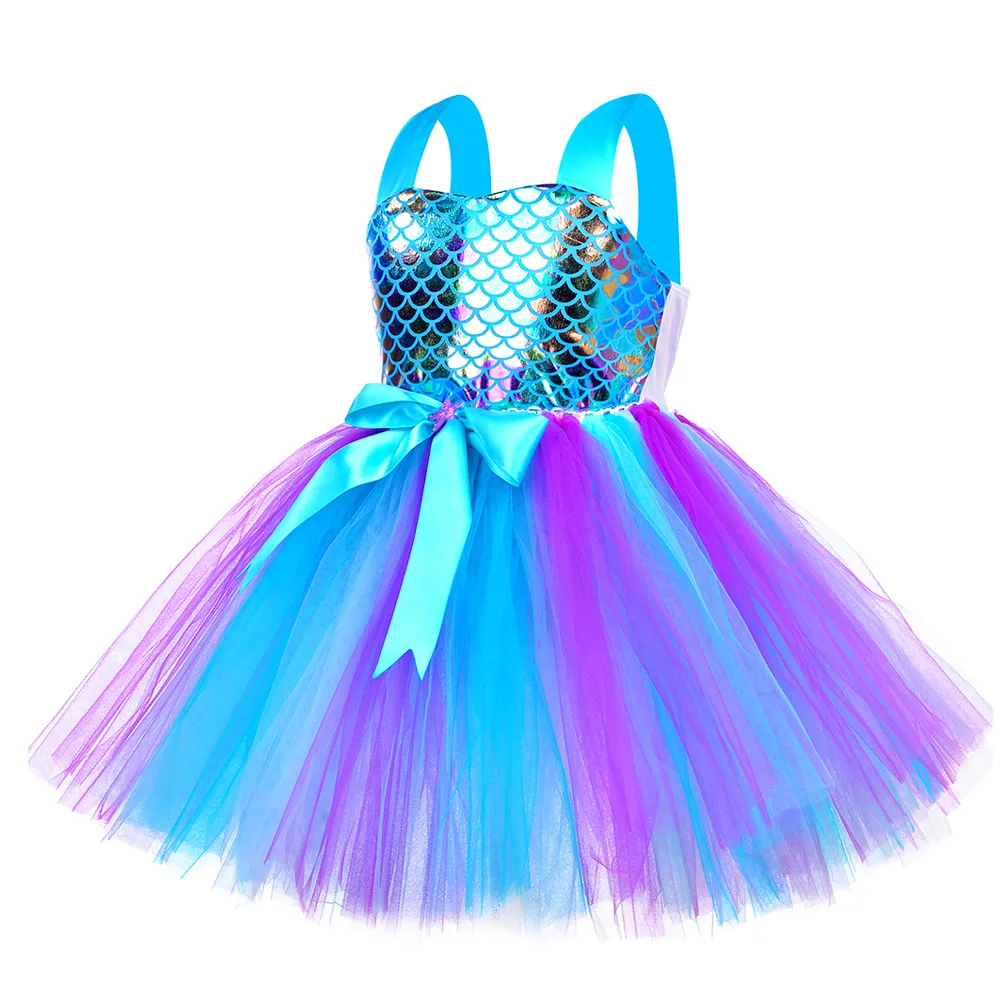 Pequenas vestidos de princesa sereia para meninas crianças vestido de tutu para sereia festa de aniversário trajes de halloween conjunto para crianças 210317