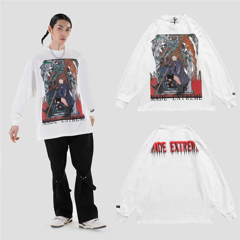 LINDSEY SEADER Herren T-Shirt Hip Hop Langarm Sweatshirt Cartoon Mädchen Gedruckt Oversize Harajuku Tops T-Shirts Anime Kleidung 210706