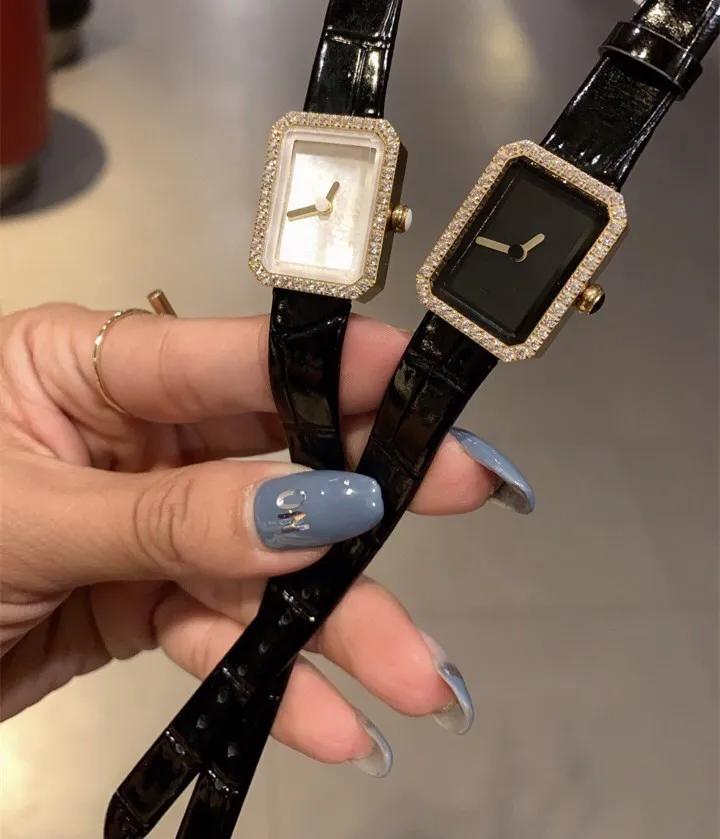 Famous brand mini Premiere watch genuine leather small Octagon white shell dial wristwatch boyfriend top quality clock for lady