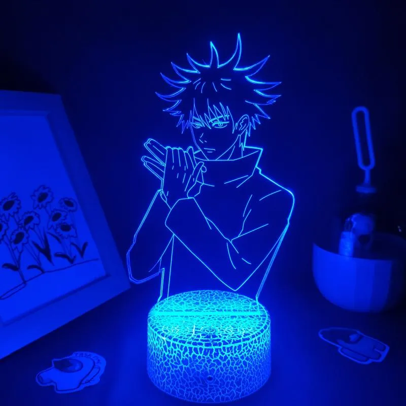 Nattlampor jujutsu kaisen anime figur megumi fushiguro 3d led lampa rgb neon sovrum bord skrivbord dekoration manga födelsedag present252r