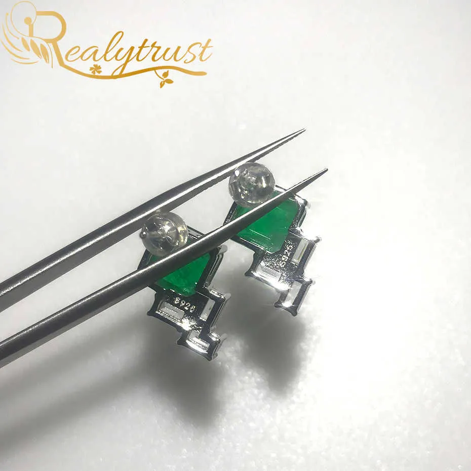 ReaLytrust Fashion 99mm Square Synthesis Colombian Emerald Stud Earrings Silver 925 Jewelry Women Wedding Party 2106166637045