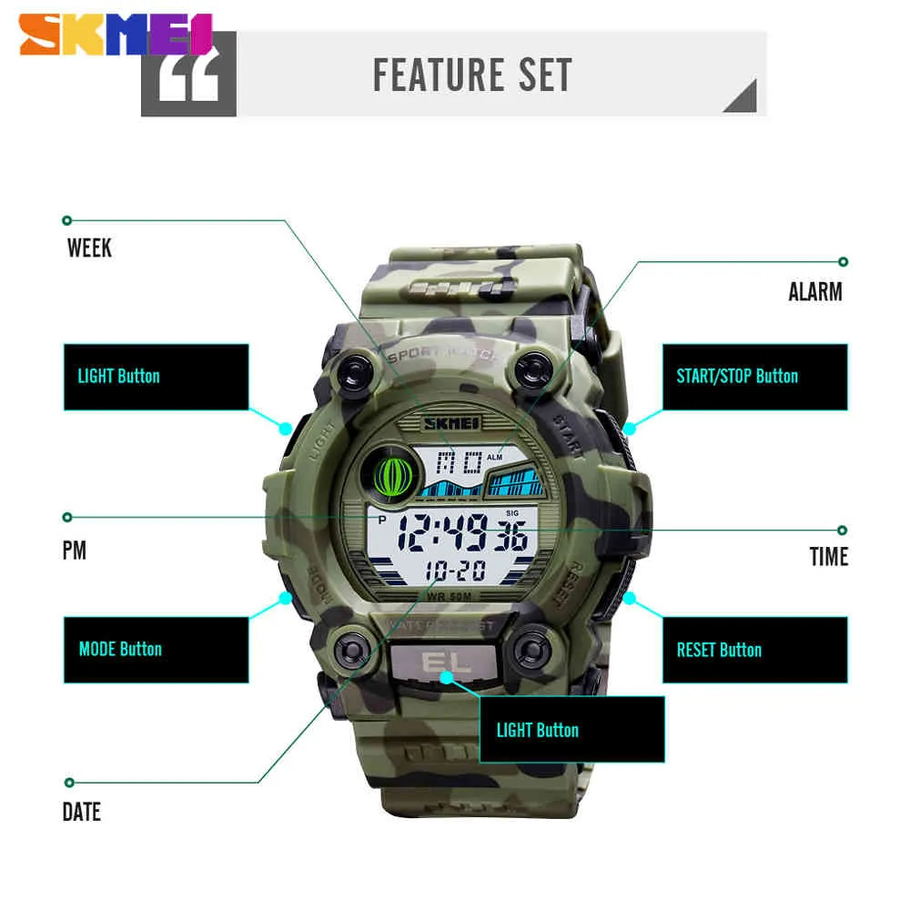 Digitale Herrenuhren SKMEI Sport FitnElectronic Chronograph Uhr LED Wasserdichte männliche Armbanduhr mit Box Relogio Masculino 261N