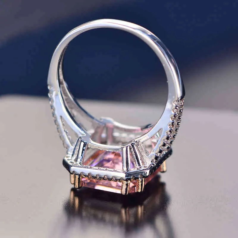 PANSYSEN 100 Solid 925 Silver Rings For Women 10x12mm Pink Spinel Diamond Fine Jewelry Bridal Wedding Engagement Ring8520228