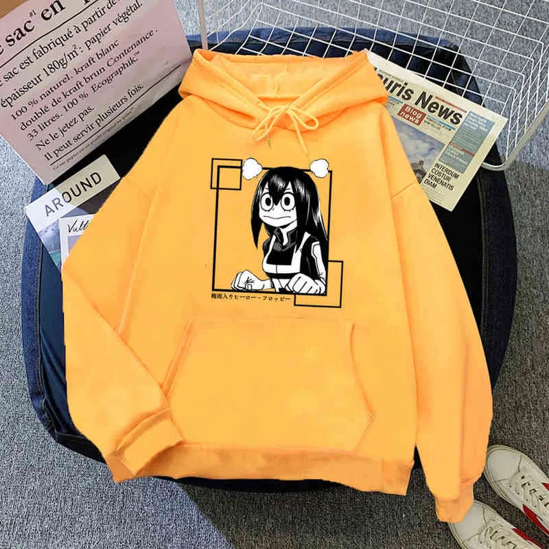 Mój Bohater Academia Mężczyźni Kobiece Bluzy Jesień Śmieszne Anime Asui Tsuyu Pullover Hat Odzież Topy H1227