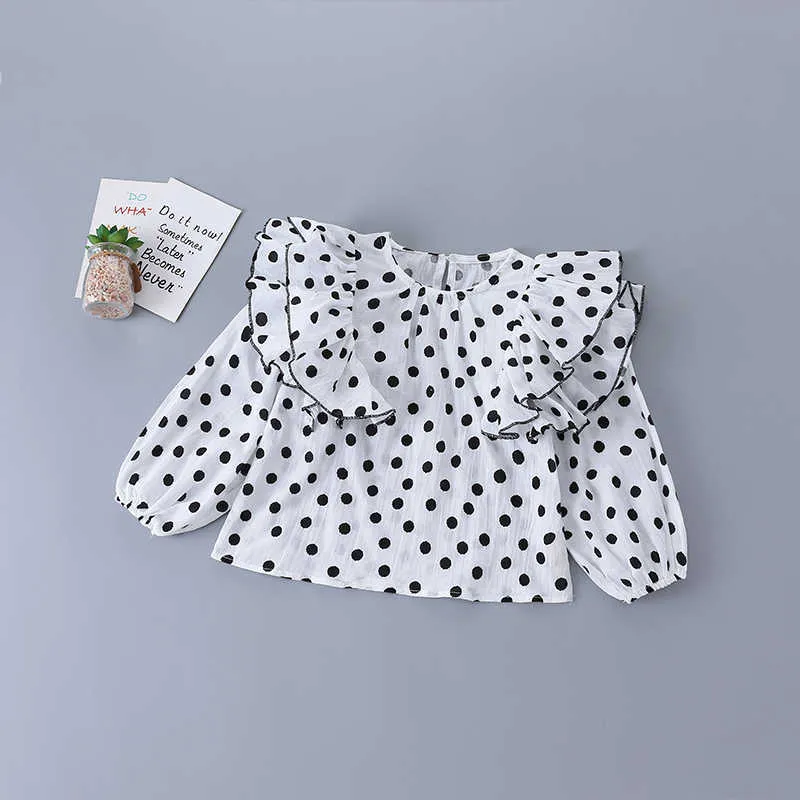 2-7 Jahre hochwertiges Mädchen-Kleidungsset Herbstmode Polka Dot Solid Shirt + Lederrock Kind Kinder 210615