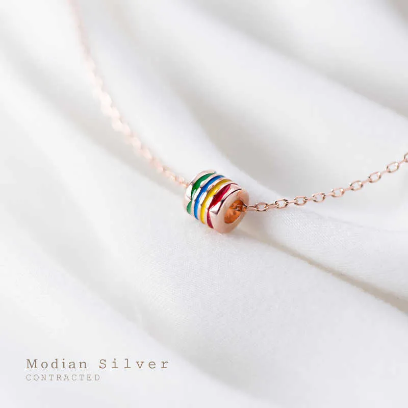 Modian Colorful Rainbow Multi-Layer Round Pendant Necklace for Women Gift Adjustable Sterling Silver 925 Necklace Fine Jewelry 210179k