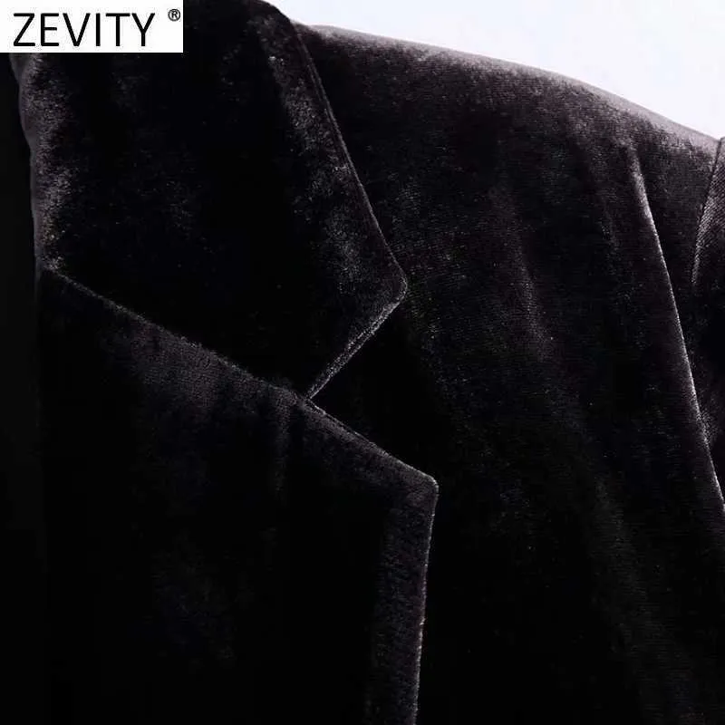 Zevity Mulheres Chic Dupla Breasted Lazer Veludo Blazer Casaco Lady Manga Longa Pockets Outwear Suitwear Tops CT660 210603