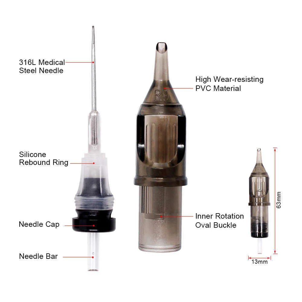 Tatueringspatronnålar 0,25/0,3/0,35 mm engångssteriliserad rund foder för ögonbryn tatuering Rotary penna tatuering nålar 210608
