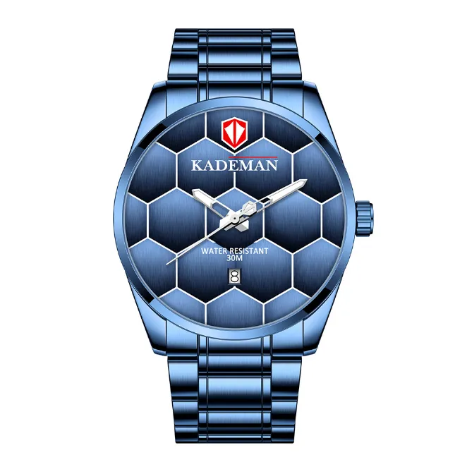 KADEMAN Brand High Definition Luminous Mens Watch Football Texture Quartz Calendar Watches Leisure Simple Stainless Steel Masculin304L