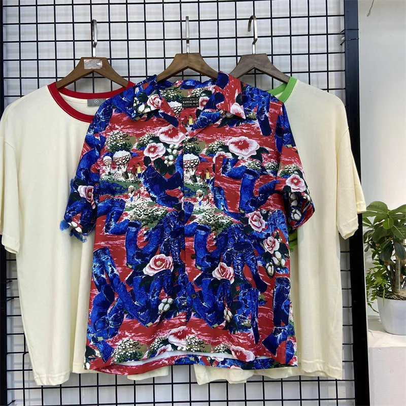 Mäns Casual Shirts Kapital Hirata Hiroshi 2021 Fashion Hawaiian Wind Men's and Women's Short Sleeved Flower Shirt Hip Hop