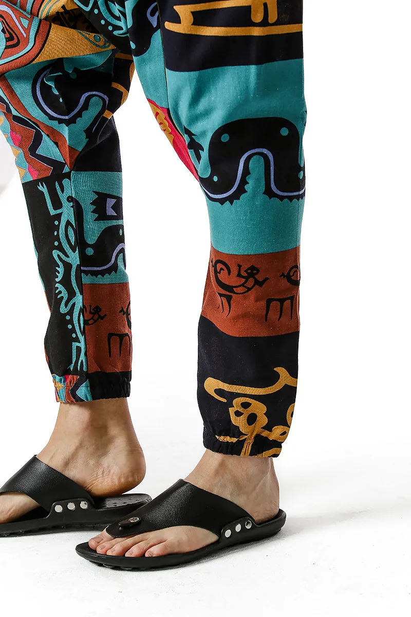 Hip Hop da uomo Baggy Harem Pantaloni a cavallo basso Pantaloni africani Stampa Genie Hippie Pantaloni Cotone Casual Pantaloni sportivi Harajuku Pantaloni sportivi 210522