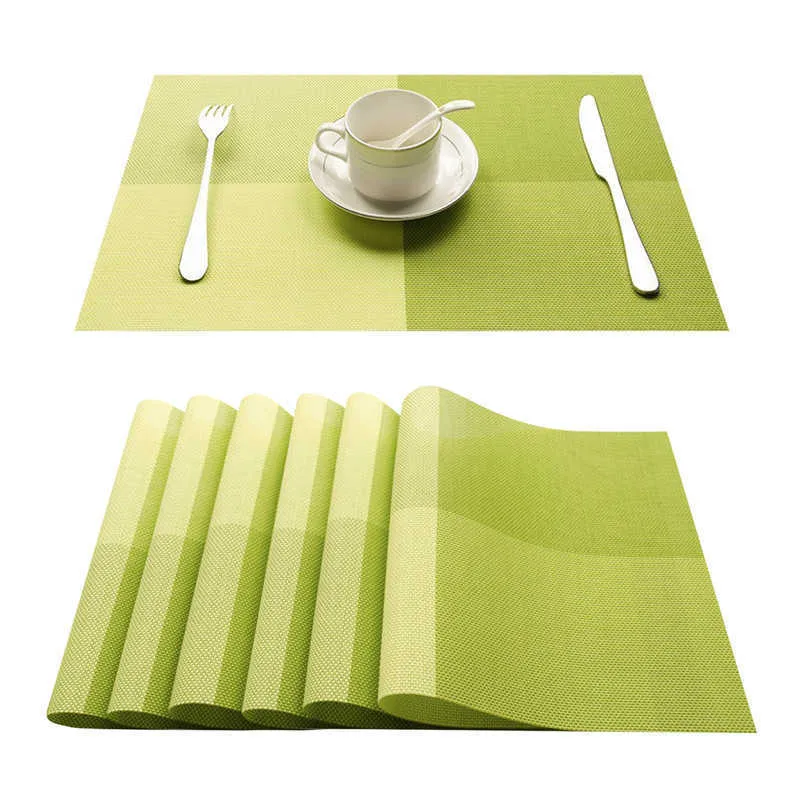 Napperons en PVC pour ensemble de table Tapis de table à carreaux Set de table Serviette dans la cuisine Accessoires Tasse Tapis de vin Sous-verre Pad Orange Vert 210706