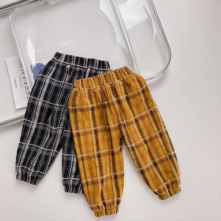 Hiver Enfants Mode Peluche À L'intérieur Chaud Plaid Pantalon À La Cheville Garçons Et Filles Épais 2 Couleurs Pantalon 210508