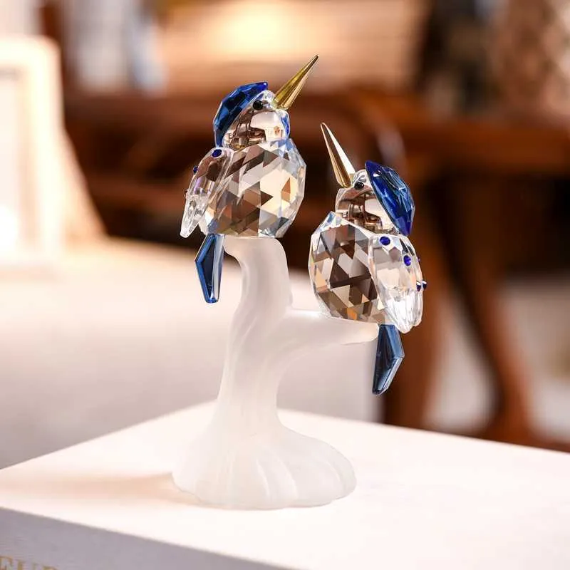 Élégant Verre Animaux Oiseaux Figurines Presse-papiers Cristal Artisanat Miniature Figurine Cadeaux De Noël Maison De Mariage Décor 210924