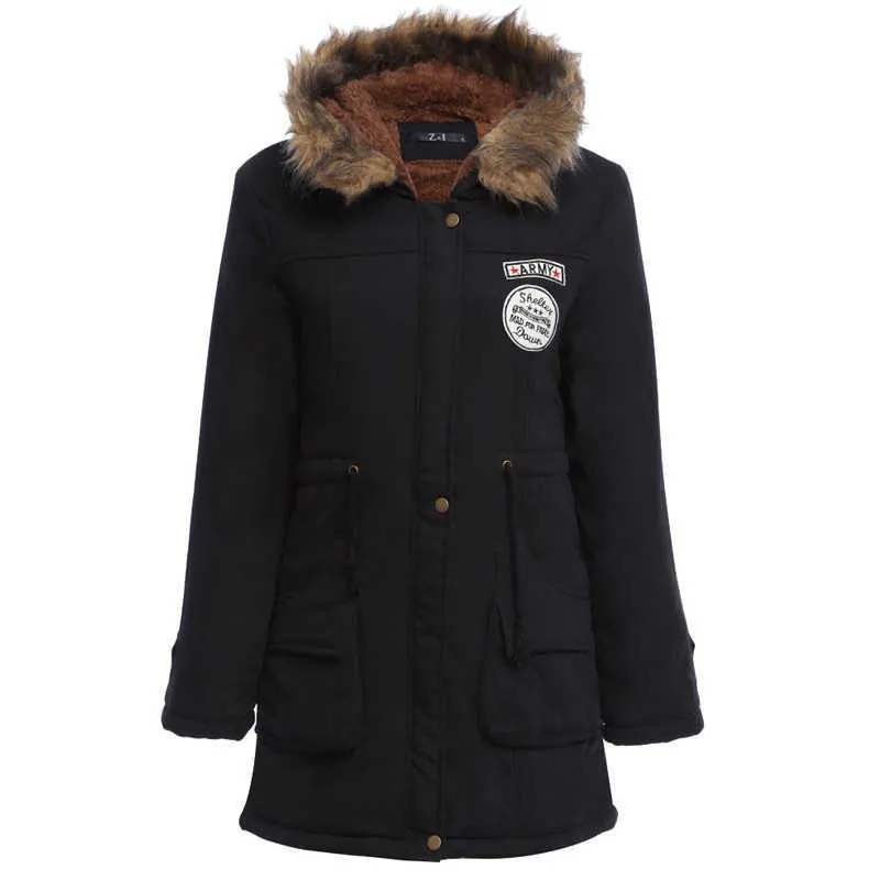 Ly Varey Lin abrigos de algodón de invierno para mujer, chaqueta con capucha, cuello de piel, Parka mediana larga de talla grande 3xl, prendas de vestir gruesas militares para la nieve 210526