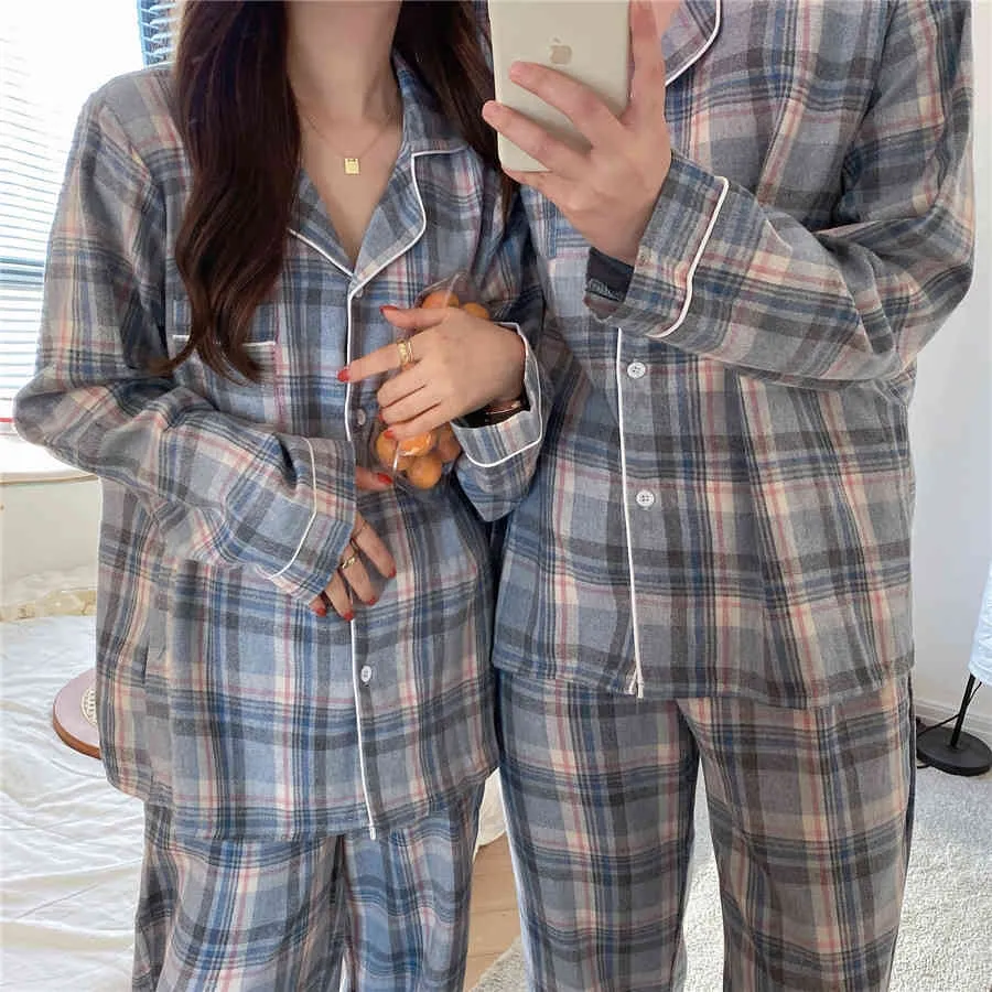 Nightwear Sweet Chic Casual Fashion Brief Geometric All Match Plaid Homewear Loose Suits Pajamas Sets 210525