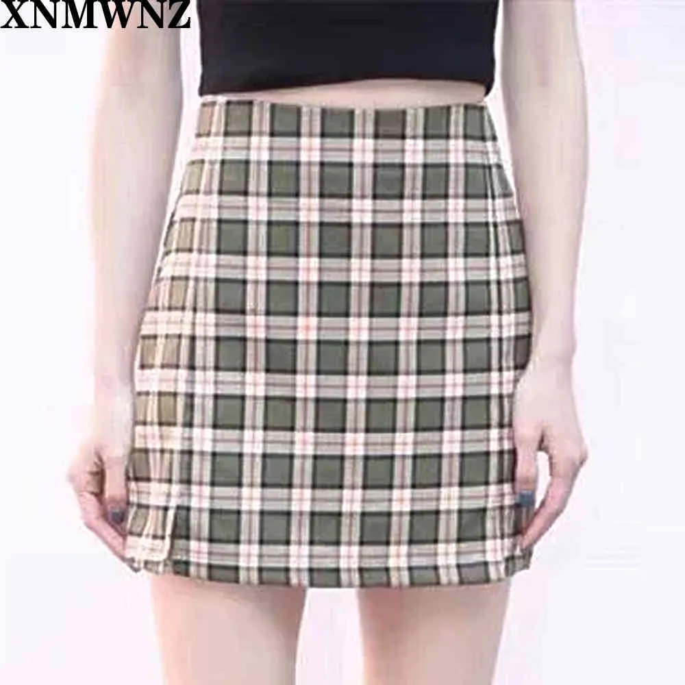 Women Split Details Plaid Mini Skirt with Under Shorts Skort In Check 210520