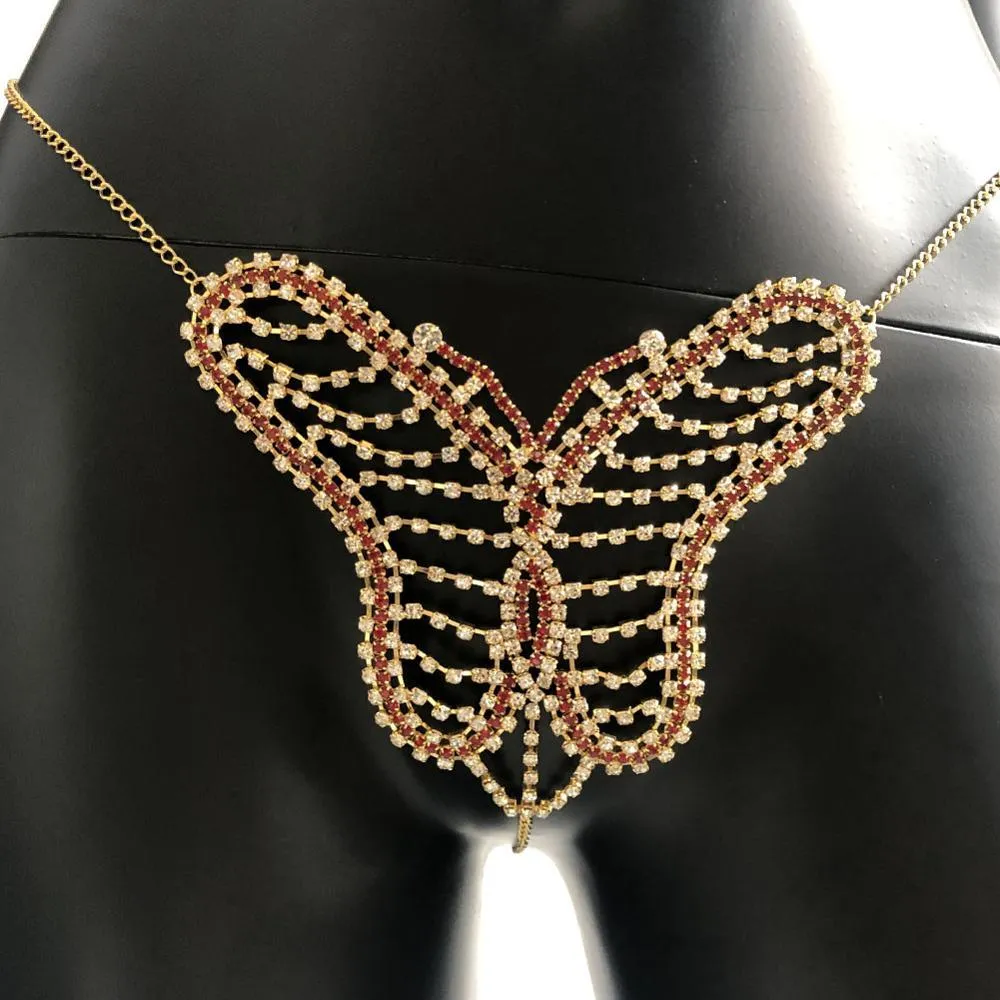Stonefans Seksi Kadın Butterfly Panties iç çamaşırı bling kristal rhinestone bikini bel göbek zinciri gövdesi mücevher194a