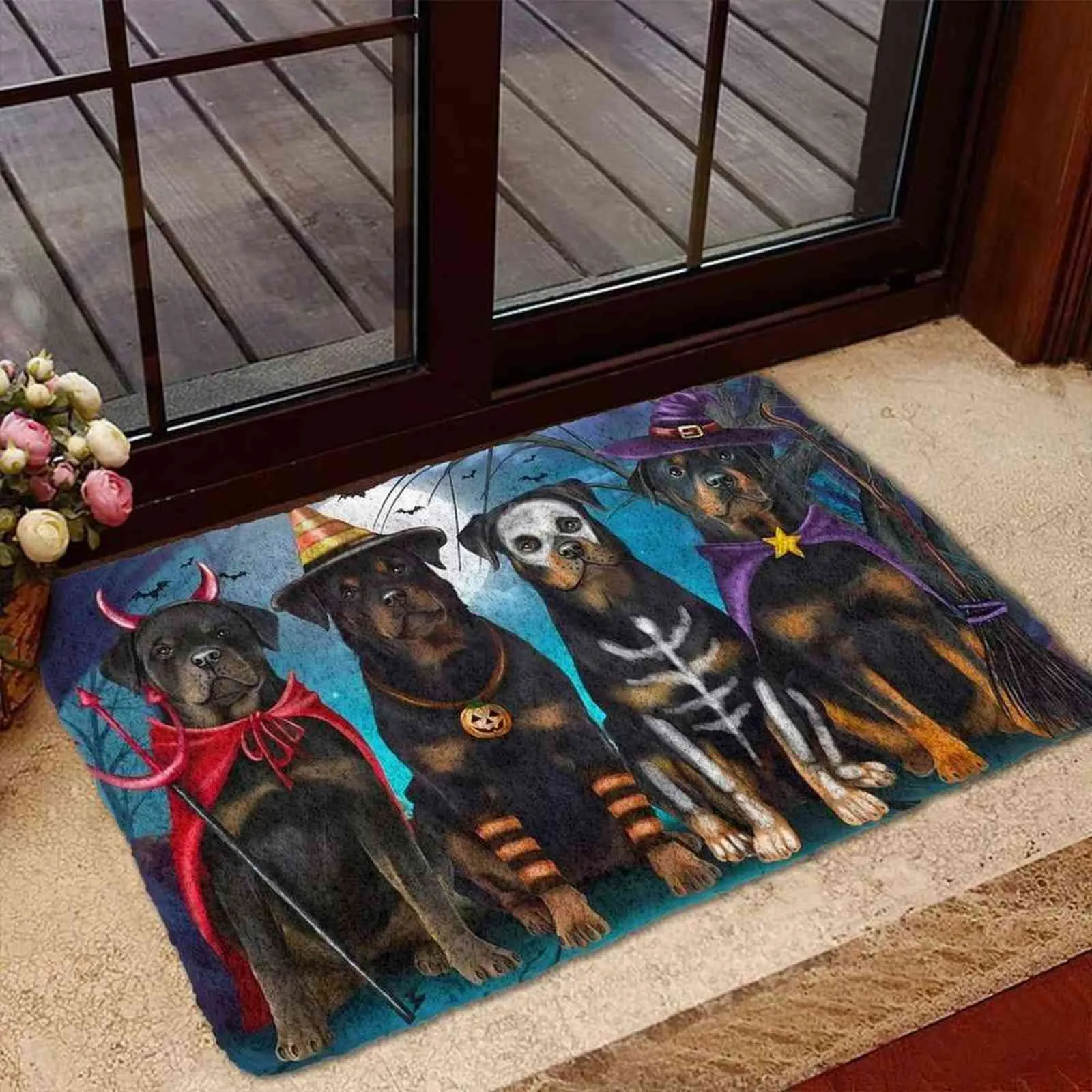 CLOOCL 3D Grafische Halloween Deurmat Dieren Honden Engelse Bulldog Huis Decor Print Absorberende Mat Vloerdeur Antislip 2111244606859