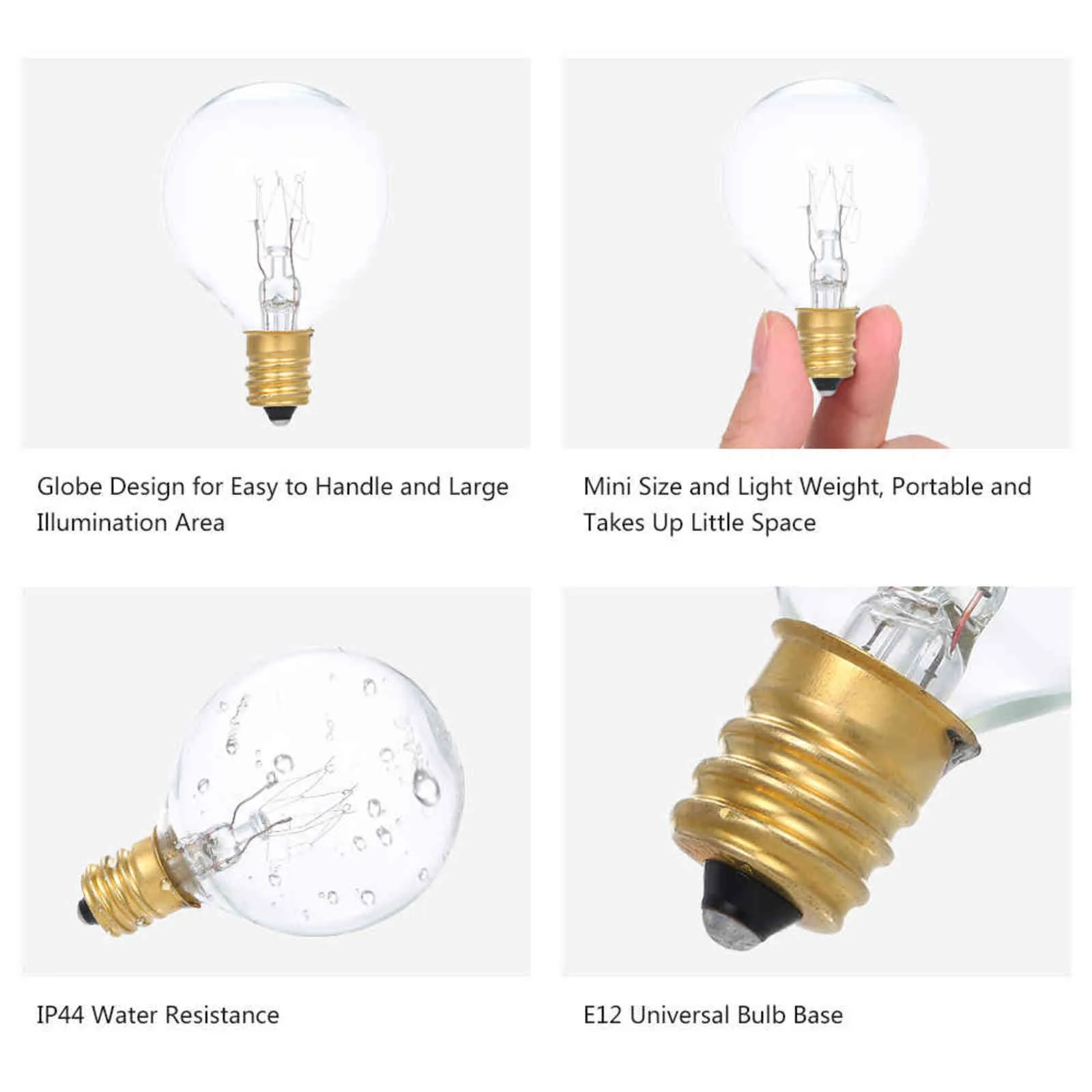 Tomshine 25 Stück 7 W AC230 V G40 Globe Wolfram-Glühlampe, E12-Sockel, Fassung, IP44, Wasserbeständigkeit, warmweiß, 211109